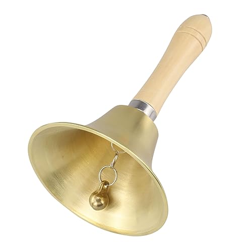 Cloche dorée extra forte solide avec poignée en bois - 11 cm - Grande cloche d'appel en laiton - Cloches pour l'école, l'église, l'hôtel, Noël et le mariage