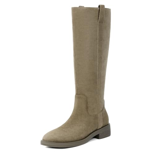 Image of Modatope Knee High Boots Women Round Toe Chunky Heel Fall Boots | Womens Low Flat Heel Long Boots with Side Zipper, Fashion Riding Boots Fall Winter