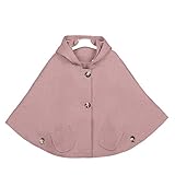 Everweekend Girls Wool Blend Cloak, Kids Girls Car Seat Poncho Jackets with Hood, Girls Spring Autumn Winter Warm Coat Outwear (Pink, 7 Years)