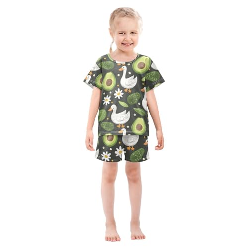ALAZA Avocado Duck Daisy Flower Floral Pajamas Short Sleeve 2 Piece Sleepwear Top and Bottom Pajama Set Unisex3