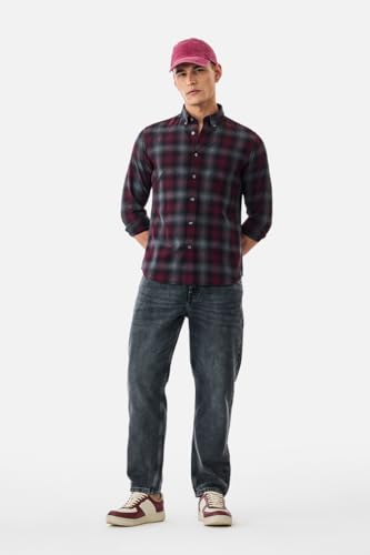Image of SNITCH Men Casual Jeans | Relaxed Fit Straight Leg Washed Pattern & Drawstring Closure | 100% Cotton Denim Fabric for All Day Comfort & Everyday Wear