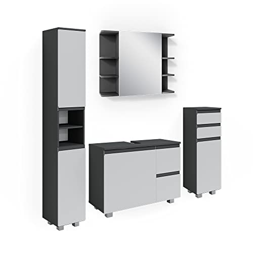 Vicco Badmöbel-Set Anthrazit J-Shape, bestehend aus Badspiegelschrank,...