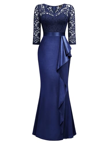 Image of MISSMAY Women's Vintage Floral Lace Ruffle Half Sleeve Evening Party Formal Long Dress