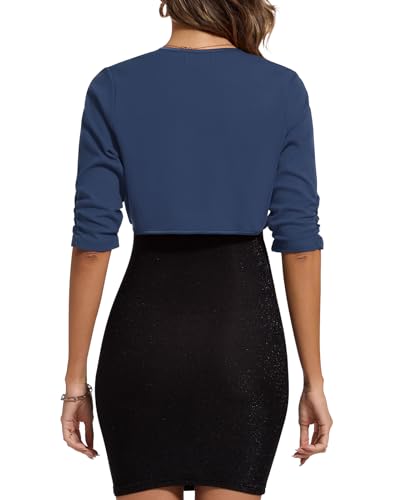 Image of MINTLIMIT Bolero Cardigans for Women Ruched 3 /4 Sleeve Open Front Cropped Cardigan Boleros Shrug Jackets for Evening Dresses