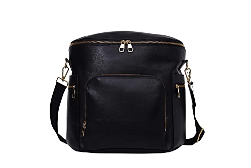 Image of USRA Premium Genuine Leather Diaper Bag Multifunctional Backpack Crossbody for Woman, Baby, Nurse Bag Large Capacity for Travel, Work with Changing Pad Insulated Bottle Holder