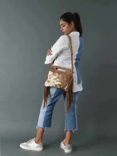 Western Suede Fringe Hair-On Crossbody Bag Women Natural Leather Hand Bag With Adjustable Strap | Leather Handbag | Purse | Side Sling Bag3