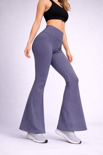 Image of Women's High Waist Bootcut Yoga Pants with Side Pockets | Flared Gym Leggings for Women | Stretchable Workout Bell Bottom Tights for Yoga, Gym, Running & Casual Wear Pack of 2