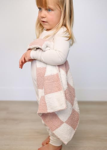 Image of Mebie Baby Pink Checkered Plush Lovey Blanket 15x20 - Soft, Lightweight, Breathable | Available in Two Sizes