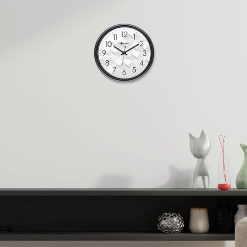 Image of Bosco Modern Non Ticking Silent, Black Frame with White Face 30 CM, Round Wall Clock for Home, Living Room, Bedroom, Office and Kitchen-BWC-1604-Cream
