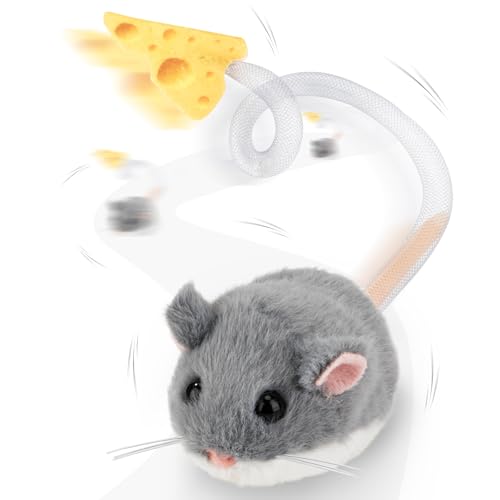 Migipaws Interaktives Katzenspielzeug, elektrisch rollende Migimaus mit wackelndem Schwanz,Intelligenter Sensor, Quietschen, Katzenspielzeug selbstbeschäftigung mit Katzenminze,wiederaufladbar