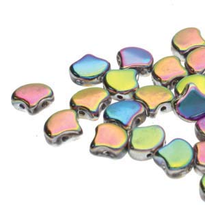 70-75 Ginko Beads Full Vitrail Color. 7.5mm Two Hole Beads, Holes Run Side to Side. Quality Czech Glass Beads