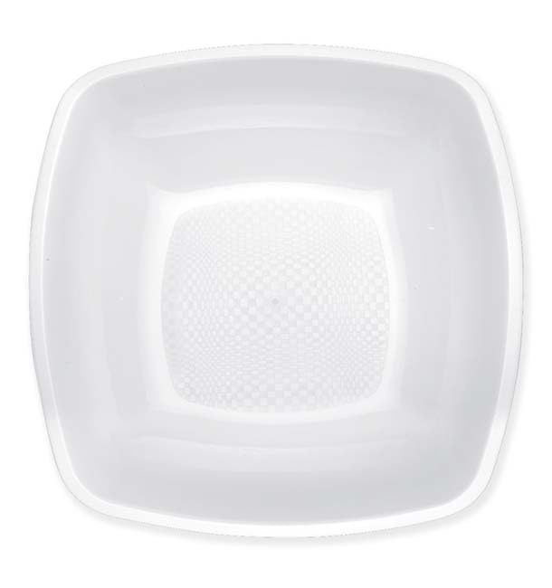 Monouso | 15 Platos Hondos Cuadrados de Plástico PP, 18x18cm, Blanco, Reutilizables, Hasta 125 usos, Apto para Lavavajillas, Plástico Duro, Rígico, Reciclable, Ideal para Fiestas y Eventos.