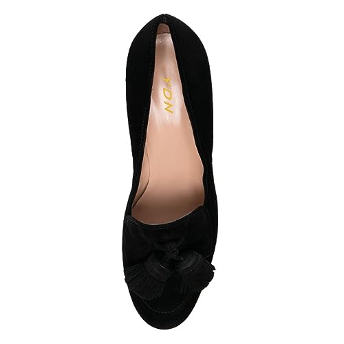 YDN Women Dressy Tassel Loafers Round Closed Toe Slip On Pumps Platform Chunky High Heels Shoes Business Daily Size 4-15 US3