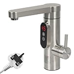 Instant Hot Water Tap, 3300W Electric Hot Water Faucet, Stainless Steel Electric Water Heater Tap, 360° Rotatable, LED Temperature, Hot and Cold Kitchen Faucet (Style B, Silver)