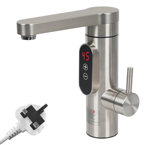 Instant Hot Water Tap, 3300W Electric Hot Water Faucet, Stainless Steel Electric Water Heater Tap, 360° Rotatable, LED Temperature, Hot and Cold Kitchen Faucet (Style B, Silver)