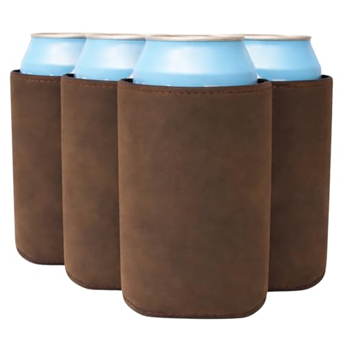 Image of TahoeBay Leatherette Can Cooler Sleeves in Bulk, 12-Pack, Brown | Blank Faux Leather, Plain Neoprene Beer Coolers for 12 oz Cans, Blanks for Heat Transfer Vinyl, Groomsmen Gifts, Party Favors