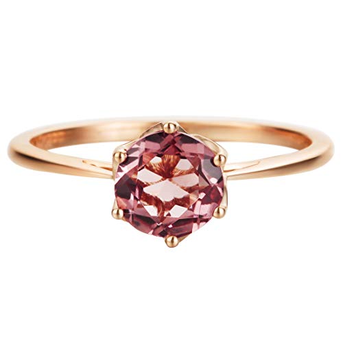 AGVANA 14K Solid Rose Gold 0.85Ct Genuine Pink Tourmaline Promise Engagement Ring for Women October Birthstone Fine Jewelry Anniversary Birthday Gifts for Women Mom Wife Lover, Size 5-8