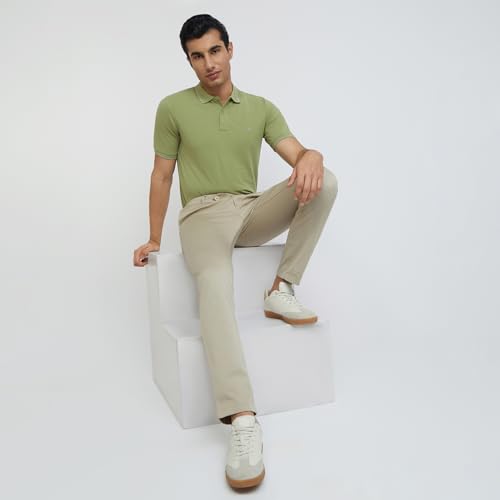 Image of Raymond Men's Modern Fit Solid Pattern Pure Cotton Polo Neck Half Sleeve Casual T-Shirt