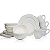 American Atelier Round Dinnerware Sets | White Kitchen Plates, Bowls, and Mugs | 16 Piece Elegant Victoria Collection | Dishwasher and Microwave Safe | Service for 4