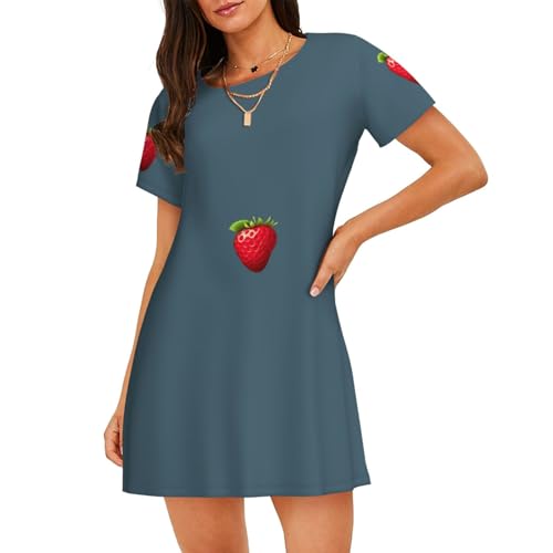 Robe de nuit légère respirante à manches courtes imprimé fraises