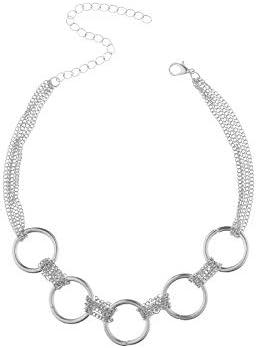 Bold N Elegant Royal Fringe Tassel 5 Circle Multi Chain Metallic Choker Charm Statement Necklace Neckpiece for Women