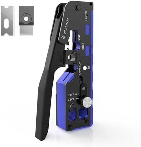 VCELINK Upgraded Pass Through RJ45 Crimp Tool with A manually Adjustable knob, All-in-One Network Crimper for CAT7/6A/6/5E/5 Ethernet Connectors, RJ45 and RJ11/12 Crimping Tool