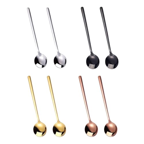  Set Di 8 Mini Cucchiaini Da Caffè Espresso Rotondi - Cucchiaino Nero In Acciaio Inossidabile Piccolo