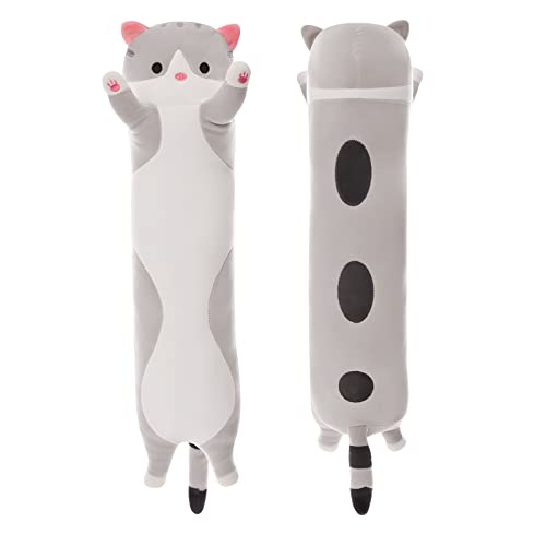 NXNYNZ Long Cat Plush Pillow, 35.4in Cute Cat Plushie Stuffed Animals Body Pillow, Grey Kawaii Kitten Soft Plushie Doll Toy Birthday Gift for Children — view 6