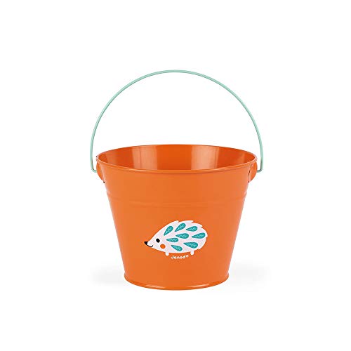 Janod Happy Garden Kids Orange Metal Gardening Bucket - Hedgehog for Ages 3+