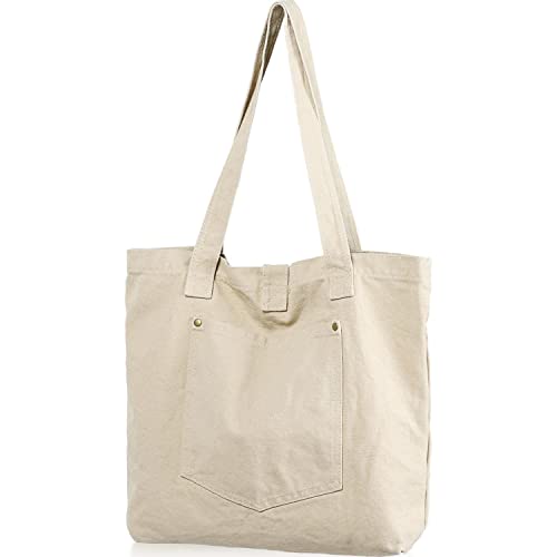 Canvas Tote Bag, WantGor Shoulder Handbags Casual Hobo Bag Reusable Shopping Grocery Bags for Women Work School Travel (Creamy-White)