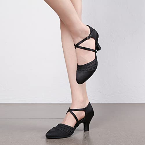 Womens Ballroom Dance Shoes for Social Beginner Salsa Latin Closed Toe Dancing shoes 2 1/2 inches Heels S122