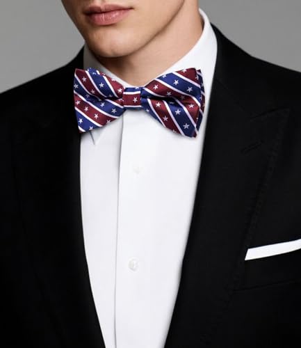 Image of Dubulle Mens Paisley Striped Bowtie Set Pre-tied Bowtie for Men and Pocket Square Set Wedding Business