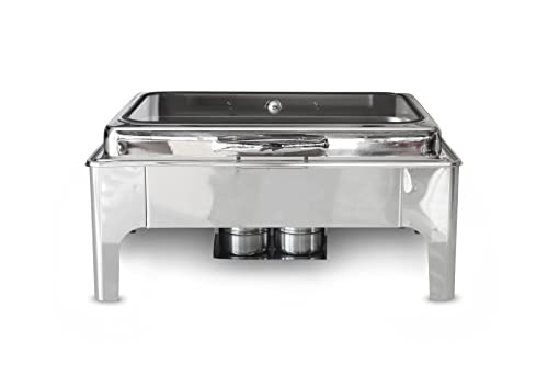 Image of Malabar Stainless Steel Electric Chafing Dish with Transparent Lid, Rectangular Chafing Dish Set with Hydraulic Lid, Mirror Finished Buffet Food Warmer (Non Electric, 9 LTR)