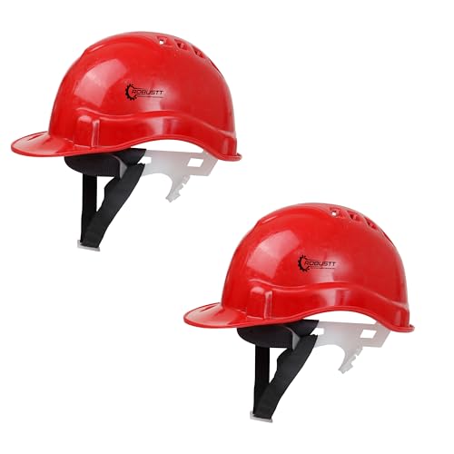 Robustt Safety Helmet - Red (Pack of 2) | Adjustable Headband | Heavy Duty Material | As Per ISI Safety Standard | Non Irritant and Soft Fabric | Lightweight and Durable