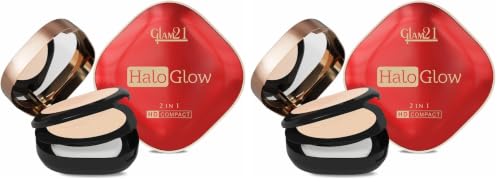 Image of Glam21 Halo Glow 2-in-1 HD Compact | Matte & Shimmer Shades | Velvet Matte & Soft Glow Shimmer | Oil Control, Brightening & Radiant Finish | Enriched with Vitamin E |18gm, Ivory (Pack of 2)