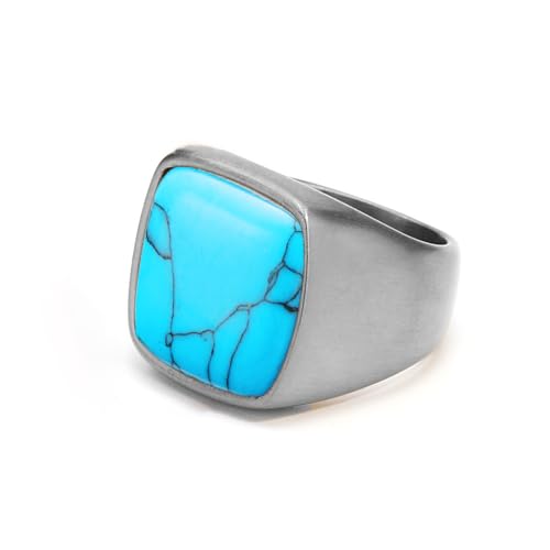 Turquoise Ring for Men Stainless Steel Classical Statement Band Ring Size 7-12