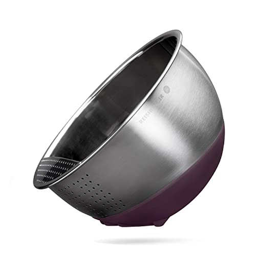 Reishunger Cuvette à riz en acier inoxydable - Passoire pour le lavage du riz et des légumes - Avec pied en silicone antidérapant, (258-22) Cover