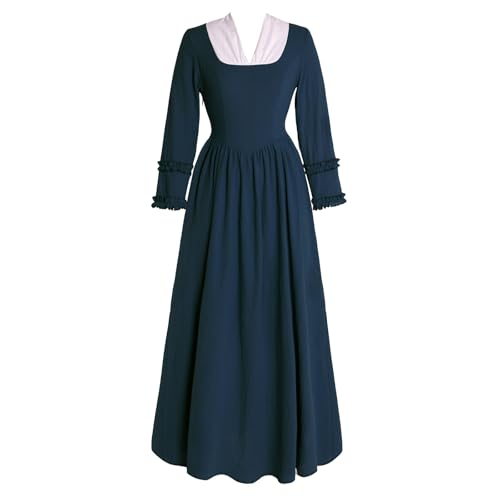 Colonial Dress Womens Pioneer Costume Historical Clothing Modest Prairie Dresses Civil War Dress Navy Blue L