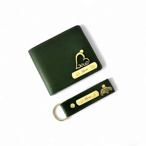 Image of Personalized Name & Charm Leather Mens Wallet | Gifts for Men Husband Boyfriend Staff Employees Clients Colleagues Friend (Wallet & Keychain)