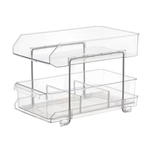 BUBEFSKD De Rangement Coulissant en Acrylique Transparent À 2 Niveaux avec Séparateurs pour Organiser sous L'évier Cuisine Salle Bain Cloison Amovible Étagère Salle Bain
