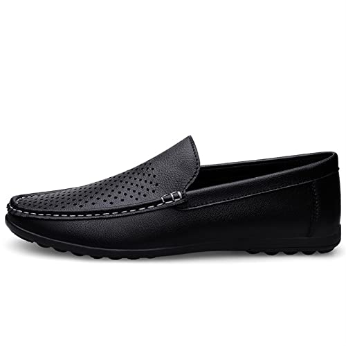 Men's Loafers Moccasins Shoes Breathable Simple Vegan Leather Flat Heel Lightweight Flexible Casual Slip-on(Black,10 M US)3