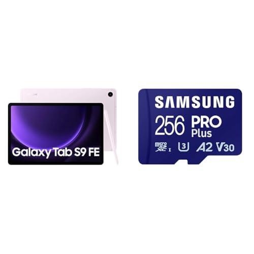 Image of Samsung Galaxy Tab S9 FE RAM 6 GB, ROM 128 GB Expandable, S Pen in-Box, WiFi+5G, IP68 Tablet, Lavender & PRO Plus microSD Memory Card + Adapter, 256GB MicroSDXC