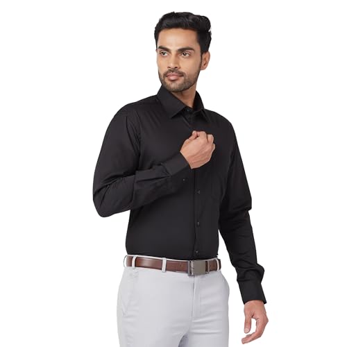 Image of Raymond Men's Contemporary Fit Solid Pattern Pure Cotton Full Sleeve Semi Cut Away Collar Formal Shirt