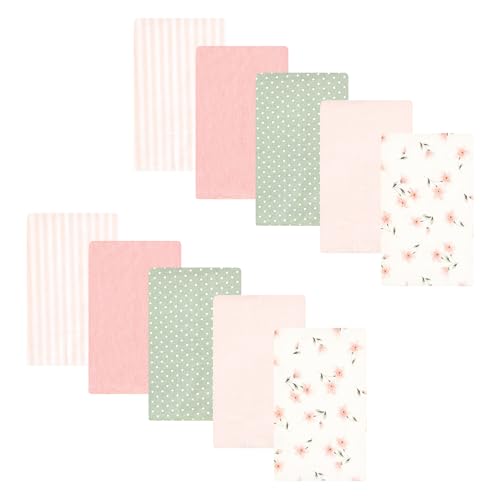 Image of Hudson Baby Unisex Baby Cotton Poly Flannel Burp Cloths, Pink Dainty Floral 10 Pack, One Size