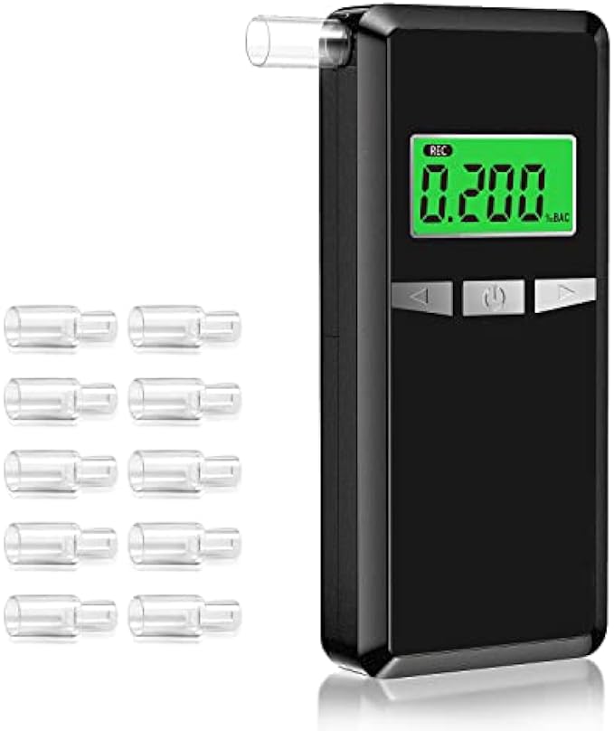 Breathalyzer,2022 Upgrade Professional-Grade Accuracy Alcohol Tester with Digital Blue LCD Display for Home or Party Use with 10 Mouthpieces