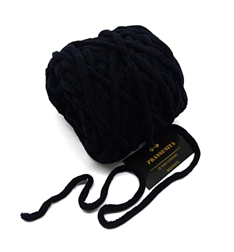 Image of Super Thick Fluffy Jumbo Polyester Baby Blanket Chenille Yarn For Knitting,Crochet&Home Decor Projects,Afghans,Throw Pillows,Cushions&Blankets. -100 Gms 6Mm Thickness Colour Black