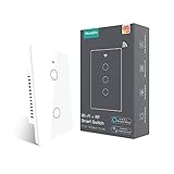 MoesGo WiFi Smart Wall Light Switch,Glass Panel, Multi-Control(3 Way), 2.4GHz Wi-Fi Touch Switches, Neutral Wire Required, Remote Control Smart Life/Tuya App, Work with Alexa, Google Home White 2 Gang