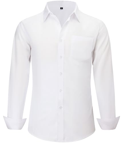 Men's Long Sleeve Dress Shirts, Regular Fit Stretch Wrinkle-Free Business Casual Button-Down Shirts with Front Pocket
