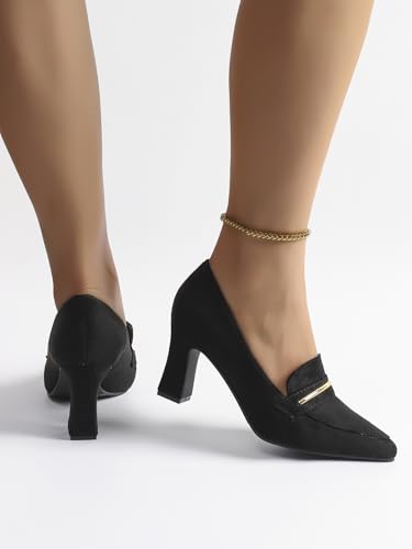 Womens Closed Pointed Toe Suede Loafer Pumps Low Block Heeled Slip On Loafers for Women Work Office Business Comfortable Chunky Heels Shoes 2.95 Inch4