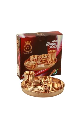 Image of Pure Brass Dinner Set | Premium Traditional Pital Thali Set for Home & Restaurant | Handcrafted Brass Dinnerware (1, 7 Piece)